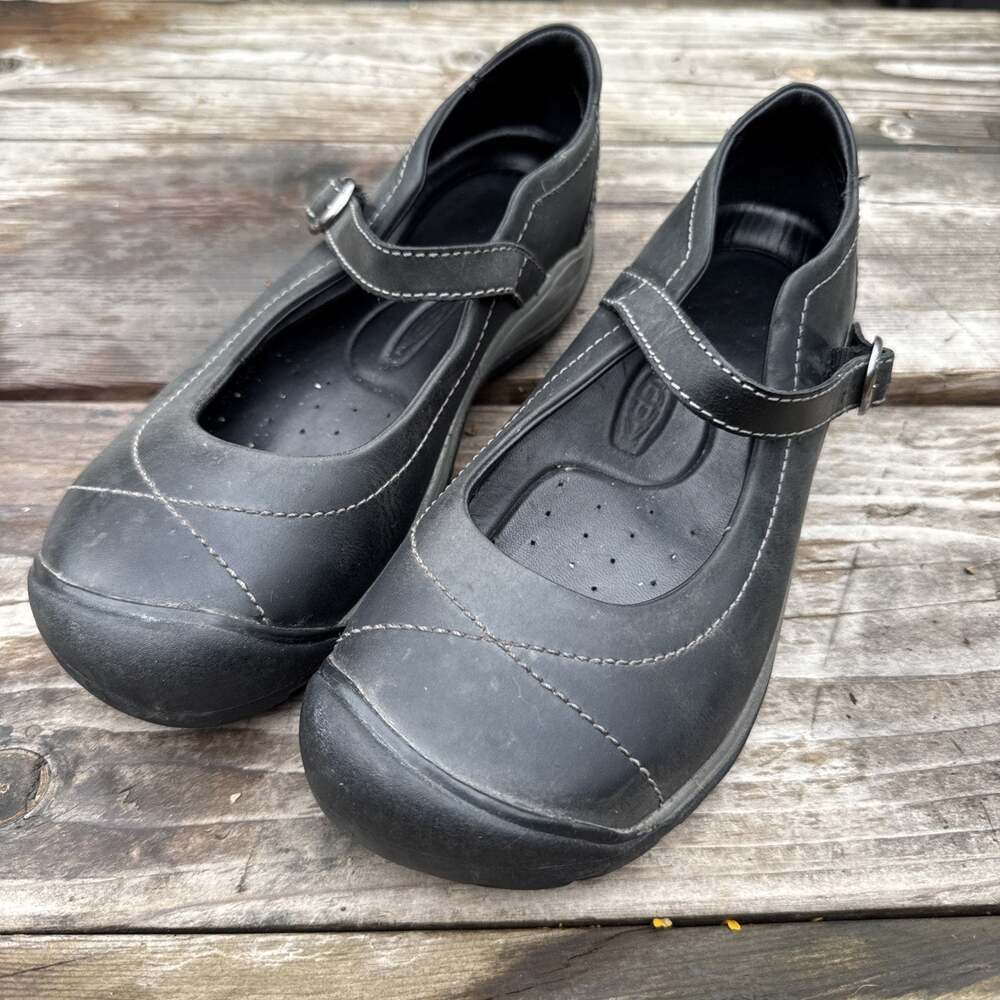 KEEN Presidio ll Shoes Womens 7.5Black Leather Mary Jane Buckle Strap Toe Bumper